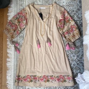 Pink Embroidered Dress with Tassels